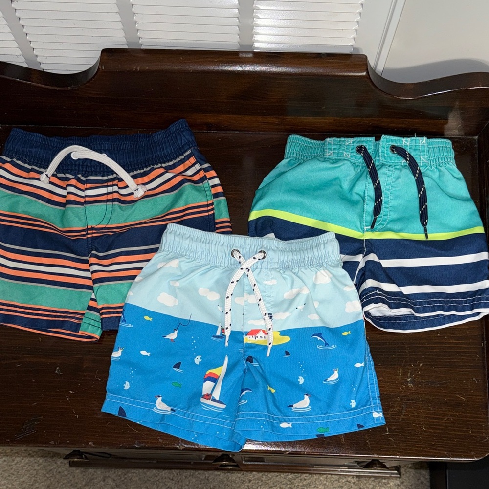 (3) Carter’s Colorful Kids' Striped and Nautical Swim Shorts Trunks